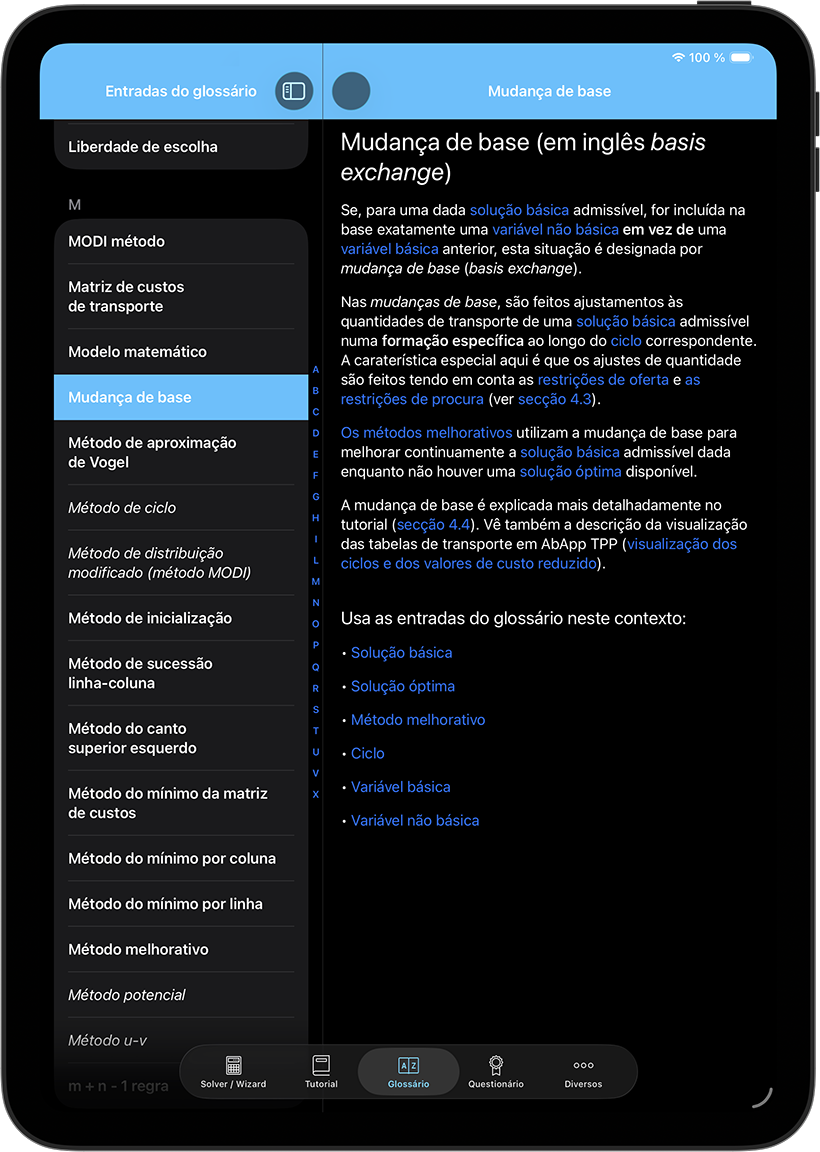 Panorâmica dos termos técnicos